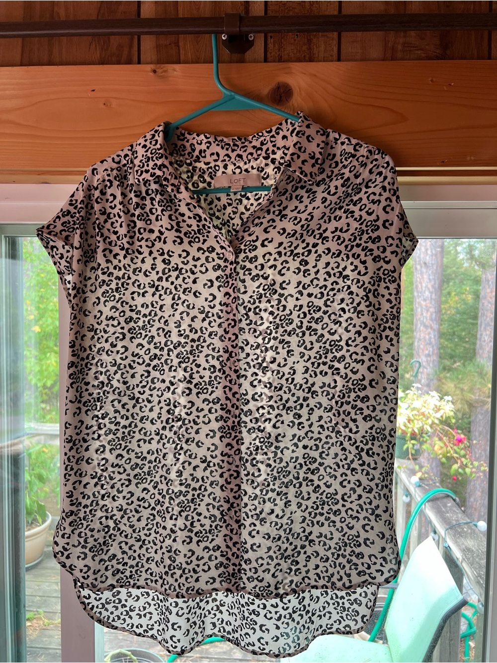 LOFT Black and White Leopard Print Cap Sleeve Blouse